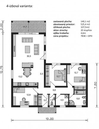 Projekt domu bungalov RD307